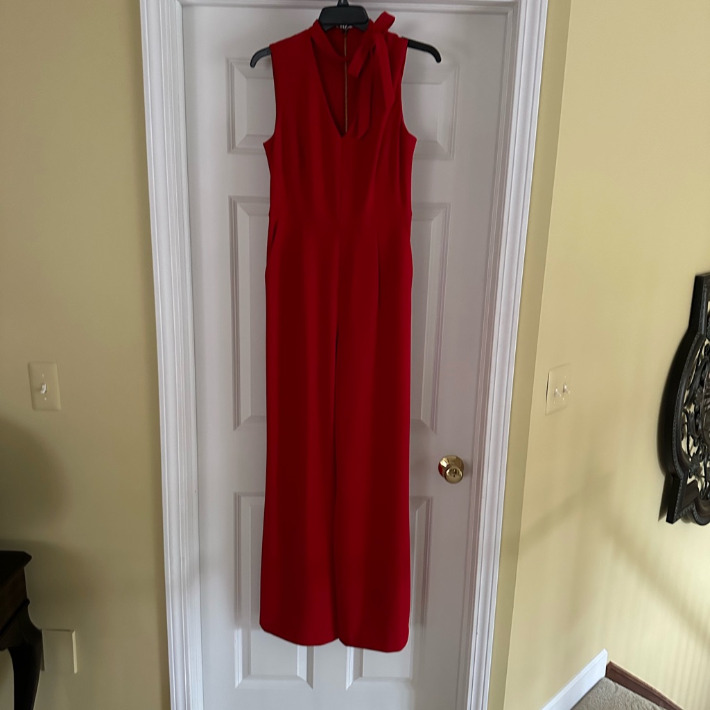 Red Jumpsuit, Crpe, Calvin Klein, Size 6, Worn Twice